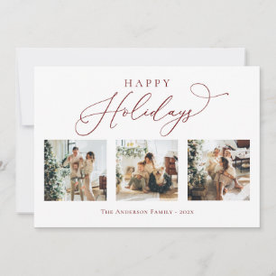 Happy Holidays Script Red 2 Multi Photo Collage Holiday Card