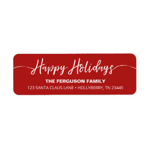 Happy Holidays Script Red Return Address Label