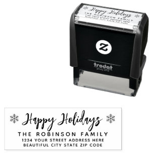 Happy Holidays Script Snowflake Return Address  Self-inking Stamp