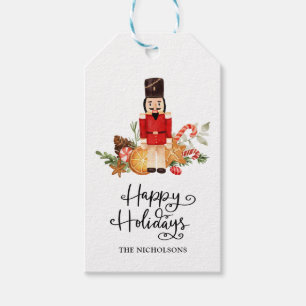 Happy Holidays Script Watercolor Nutcracker Gift Tags