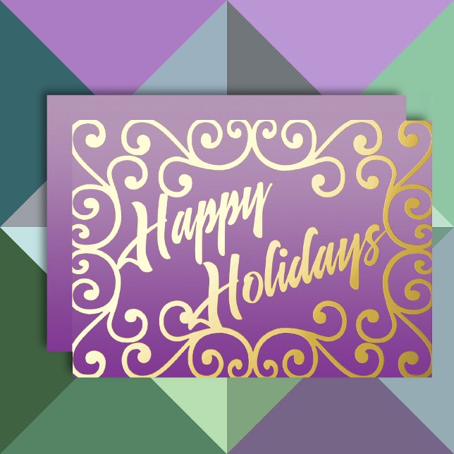 Happy Holidays Scrolly Frame Purple Foil Holiday Card (Creator Uploaded)