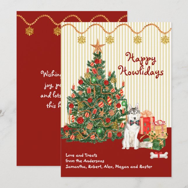 Happy Holidays Siberian Husky Tree Presents  (Front/Back)