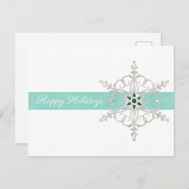 Happy Holidays Silver Blue Snowflake Postcard (Front/Back)