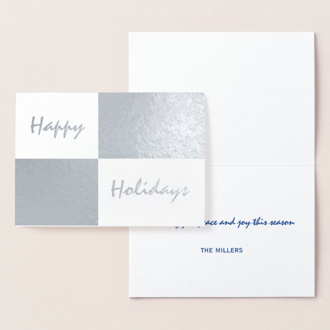 Happy Holidays Silver Foil and White Rectangles Card (Display)