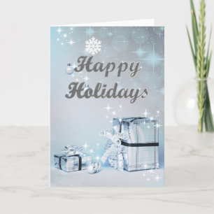 Happy Holidays Silver Glitter Christmas Holiday Card