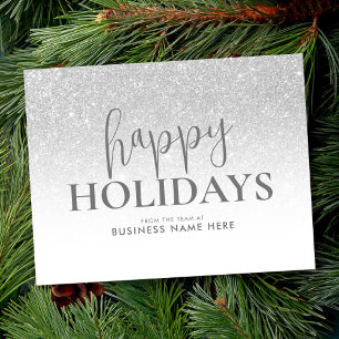 Happy Holidays Silver Glitter Modern Business Holiday Card