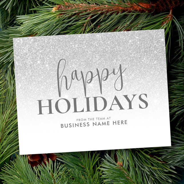Happy Holidays Silver Glitter Modern Business Holiday Card (Creator Uploaded)