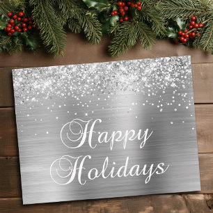 Happy Holidays Silver Glittery Faux Foil Holiday Postcard