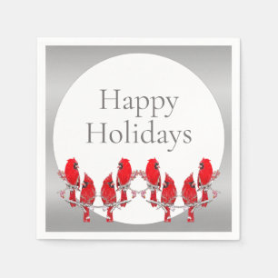 Happy Holidays Silver Red Cardinal Napkin