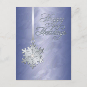 Happy Holidays Silver Snowflake Blue Foil Holiday Postcard