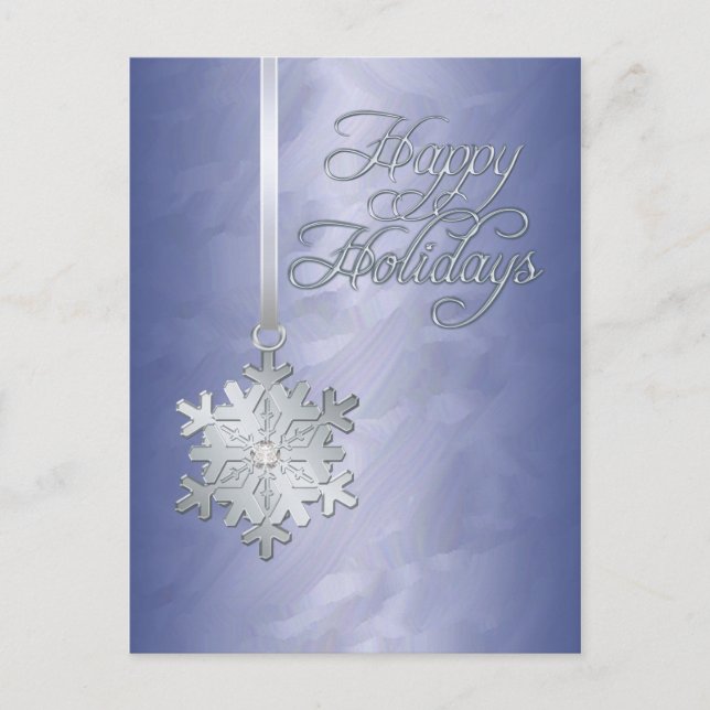 Happy Holidays Silver Snowflake Blue Foil Holiday Postcard (Front)