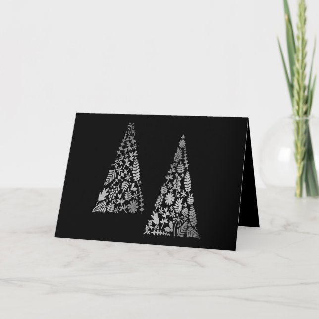 Happy Holidays Silver Tree Script Name Elegant Holiday Card (Front)