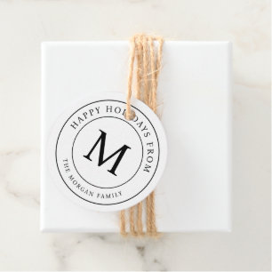 Happy Holidays Simple Chic Family Monogram Favour Tags
