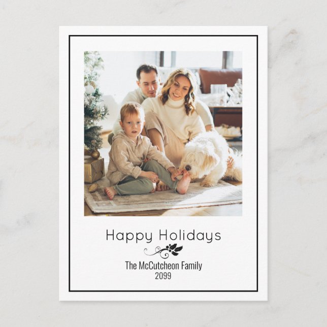Happy Holidays Simple Elegant One Photo Postcard (Front)
