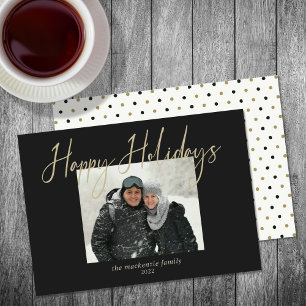 Happy Holidays Simple Photo Sage Black Holiday Card