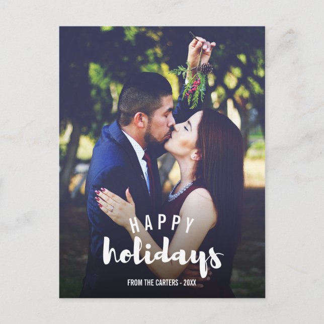 Happy Holidays Sketched Personalized Photo Holiday Postcard (Front)