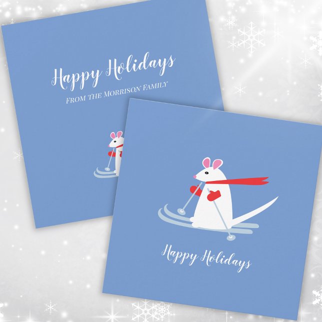 Happy Holidays Ski Mouse Christmas Greeting Card (Creator Uploaded)