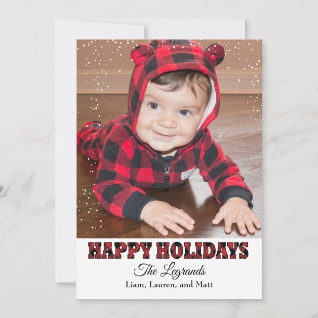 Happy Holidays Snow Card | Buffalo Plaid (Front)