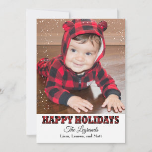 Happy Holidays Snow Card Buffalo Plaid