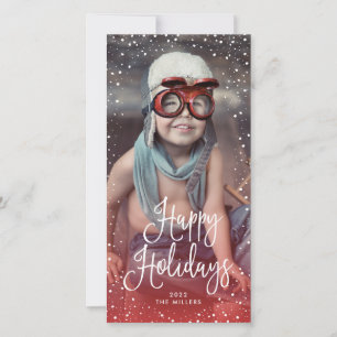 Happy Holidays Snow Photo RED Holiday Card