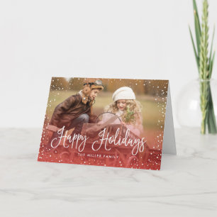 Happy Holidays Snow RED Holiday Card
