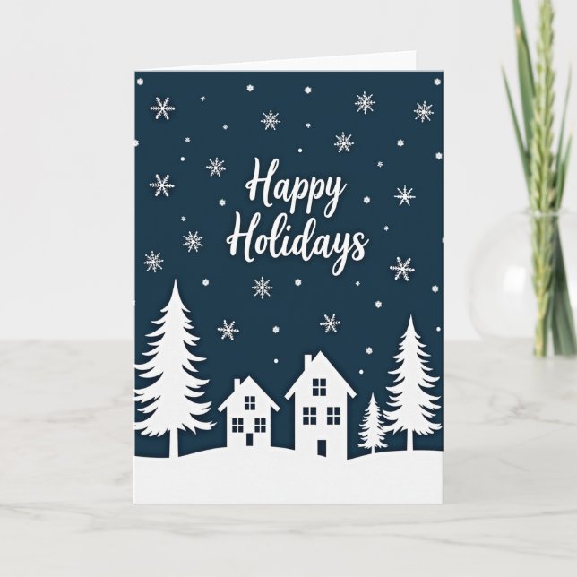 Happy Holidays Snow Scene Card (Front)