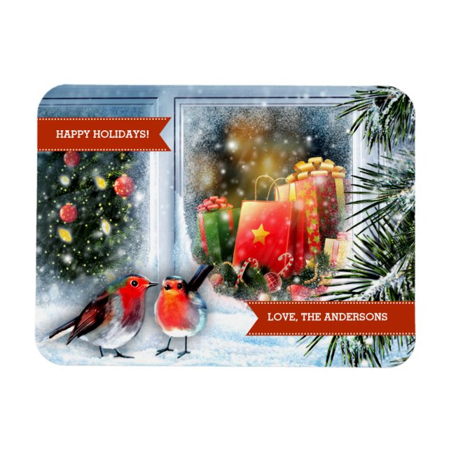 Happy Holidays. Snow Scene Custom Christmas Gift  Magnet (Horizontal)