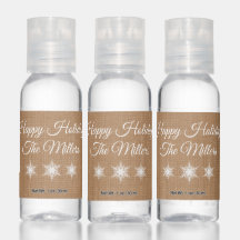 Happy Holidays Snowflake Burlap Hand Sanitizer