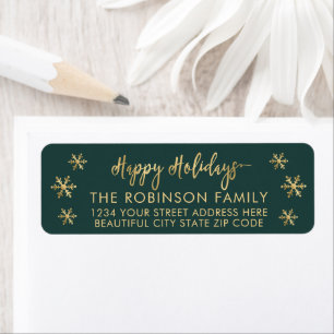 Happy Holidays Snowflake Green Return Address