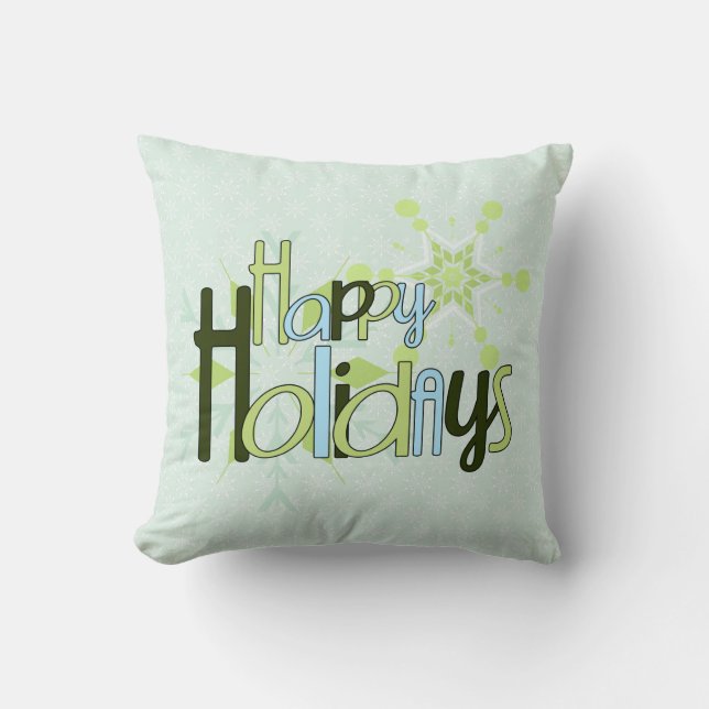 Happy Holidays Snowflake Reversible Throw Pillow (Front)