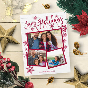 Happy Holidays Snowflake Rustic 3 Photos Collage Postcard