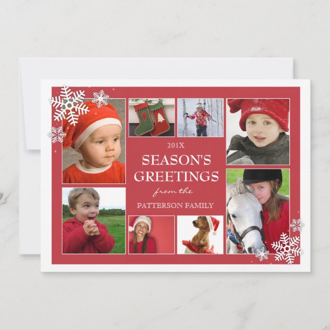 Happy Holidays Snowflakes 8 Photo Greeting Card (Front)