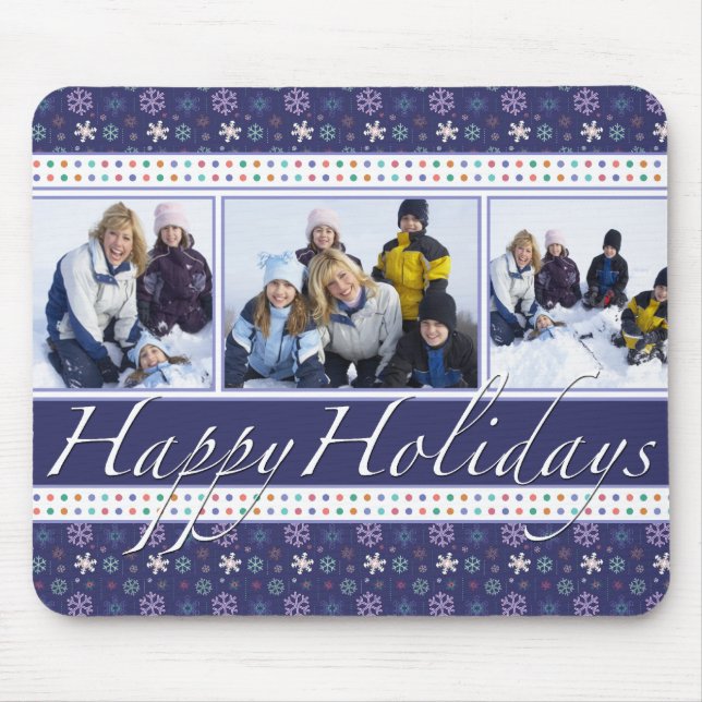 Happy Holidays Snowflakes Photo Template Mouse Pad (Front)