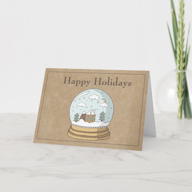 Happy Holidays Snowglobe on Brown Christmas Card (Front)