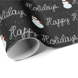 Happy Holidays snowman and rope text on black Wrapping Paper