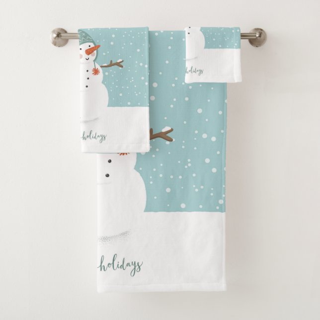 Happy Holidays Snowman Bath Towel Set (Insitu)