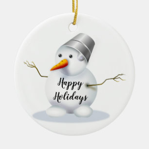 Happy Holidays Snowman Ceramic Ornament