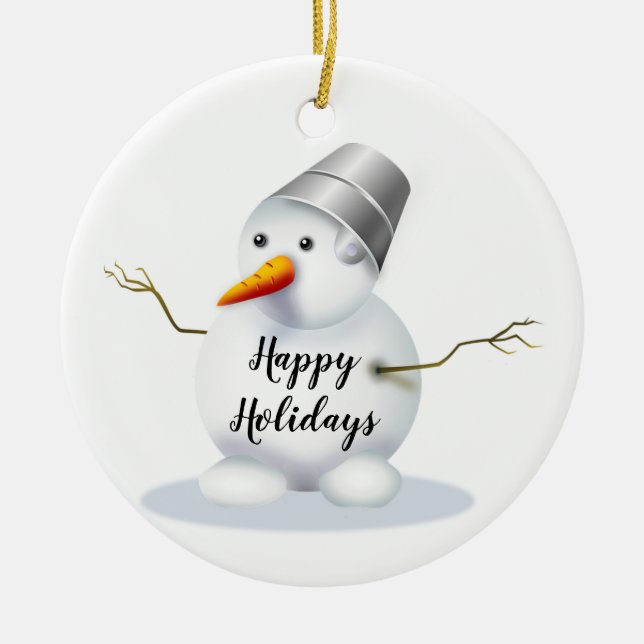 Happy Holidays Snowman Ceramic Ornament (Front)