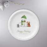 Happy Holidays Snowman Christmas Paper Plate<br><div class="desc">Minimalist Christmas paper plates with an illustration of a snowman and his bear and dog friends. Great for the upcoming season. Illustrated and designed by Patricia Alvarez.</div>