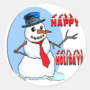 Happy Holidays Snowman Classic Round Sticker