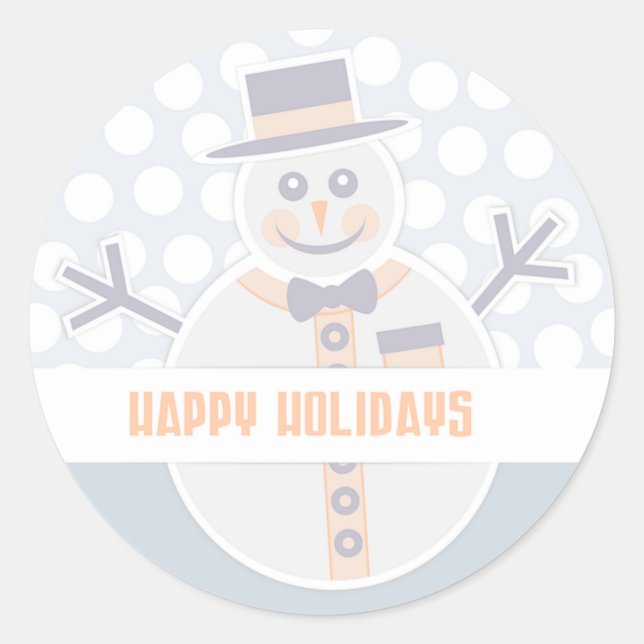 Happy Holidays Snowman Classic Round Sticker (Front)