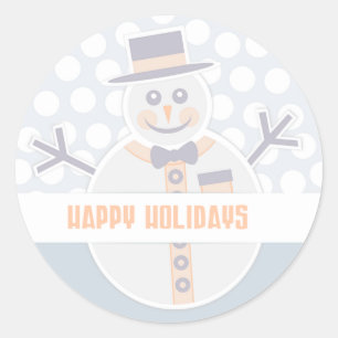 Happy Holidays Snowman Classic Round Sticker