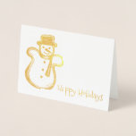 Happy Holidays Snowman Cookie Christmas Hanukkah Foil Card<br><div class="desc">Greeting card features an original illustration of a snowman-shaped sugar cookie,  with HAPPY HOLIDAYS in a fun font. Great for Christmas or Hanukkah.

Don't see what you're looking for? Need help with customization? Click "rebeccaheartsny" (upper right corner) then "contact this designer" to have something created just for you!</div>
