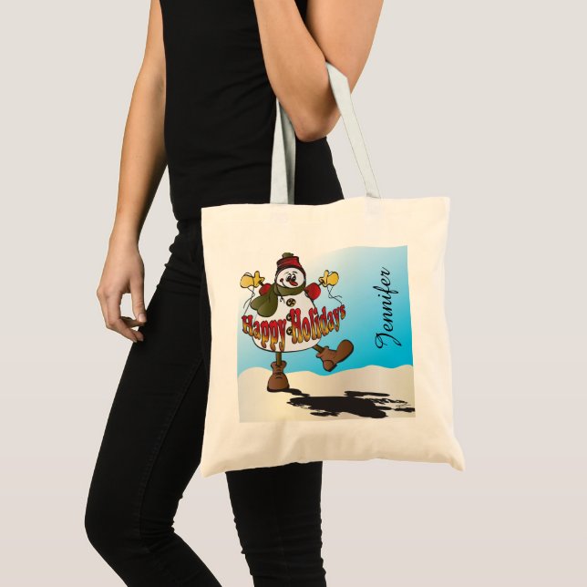 Happy Holidays Snowman | DIY Name | Christmas Tote Bag (Front (Product))