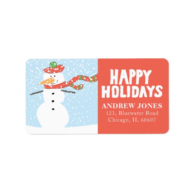 Happy Holidays Snowman Enjoying the Snow Label (Front)