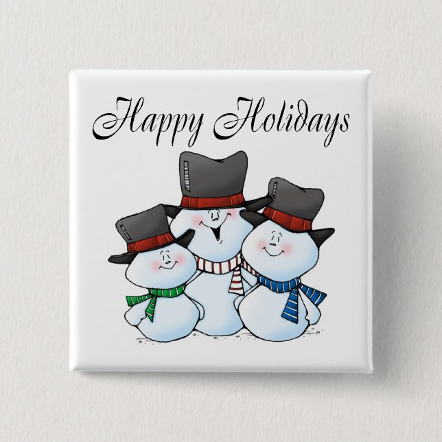 Happy Holidays (Snowman Family) 2 Inch Square Button (Front)