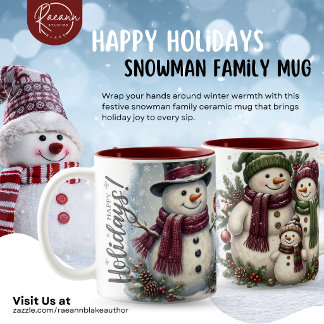 Happy Holidays Snowman Family Ceramic Mug