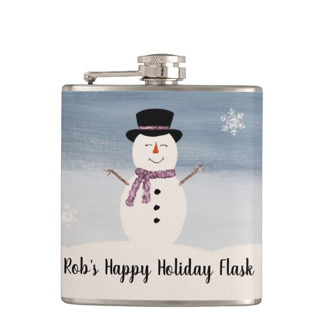 Happy Holidays Snowman Flask (Front)