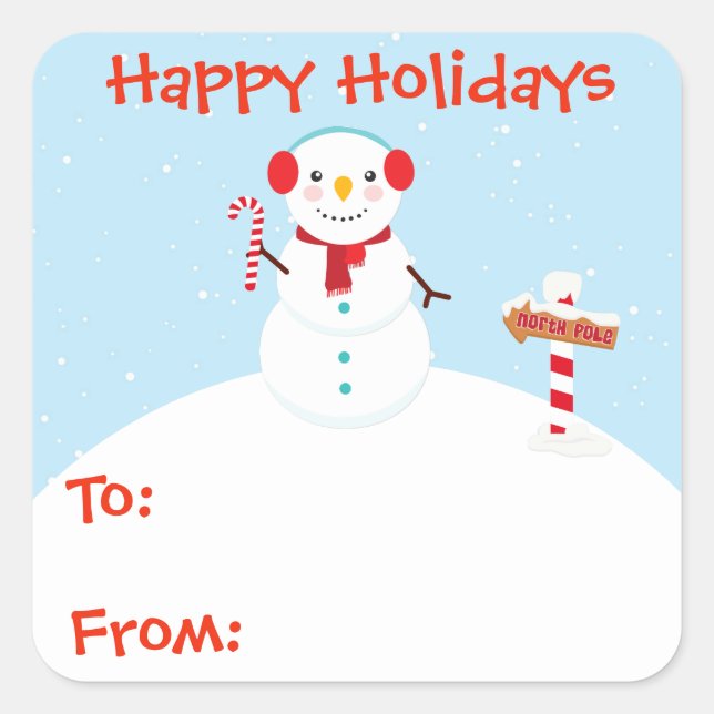 Happy Holidays Snowman Gift Tag Sticker Customize (Front)