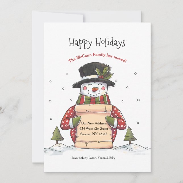 Happy Holidays Snowman Moving Announcement (Front)
